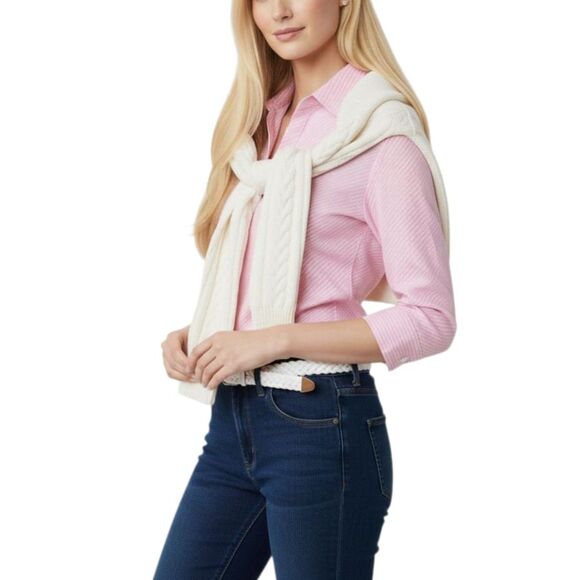 Nautica Pink & White Diagonal Stripe Button-Up Shirt Classic Preppy Top Sz 8 / M - Picture 4 of 13